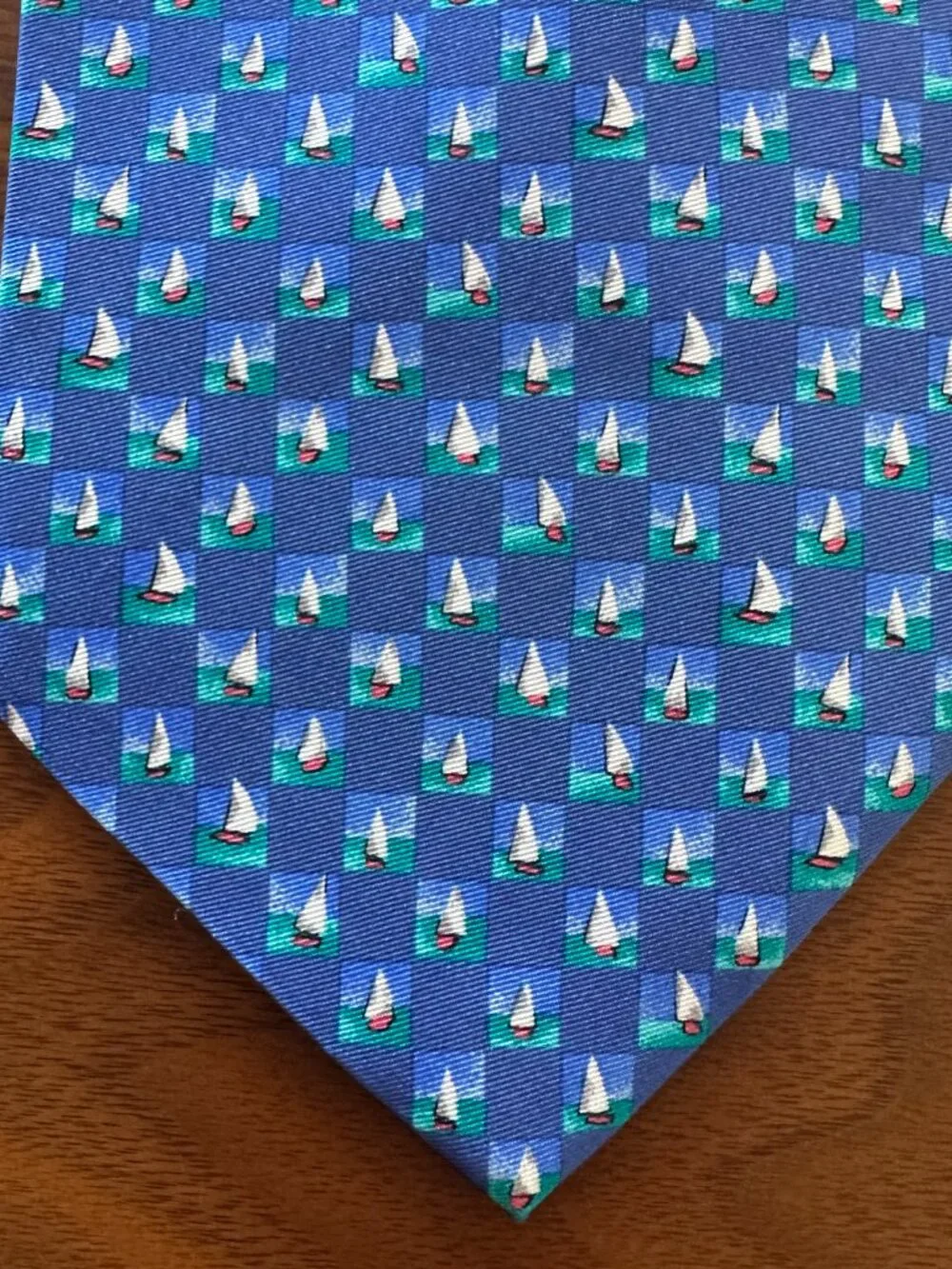Dunhill Blue Green Sailboat Motif Tie